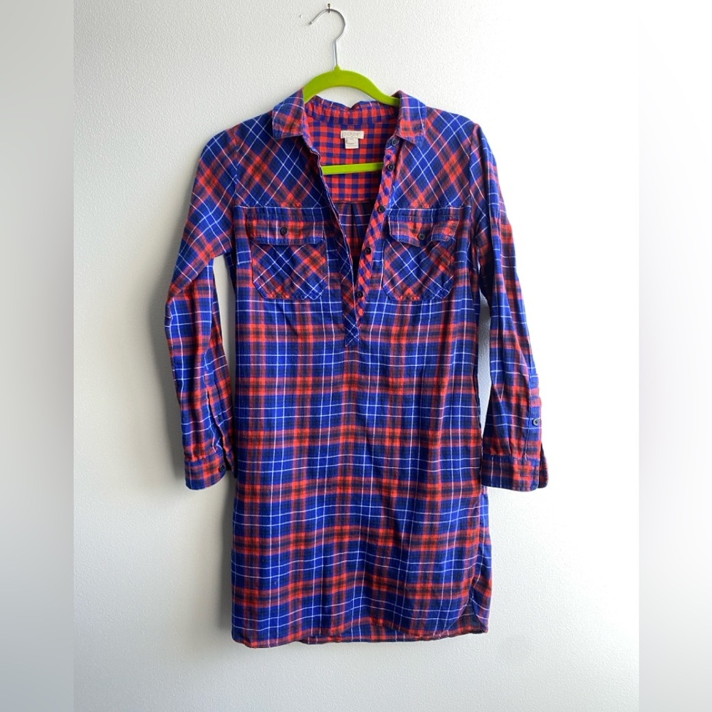 J. Crew 100% Cotton Plaid Flannel Shirt Dress